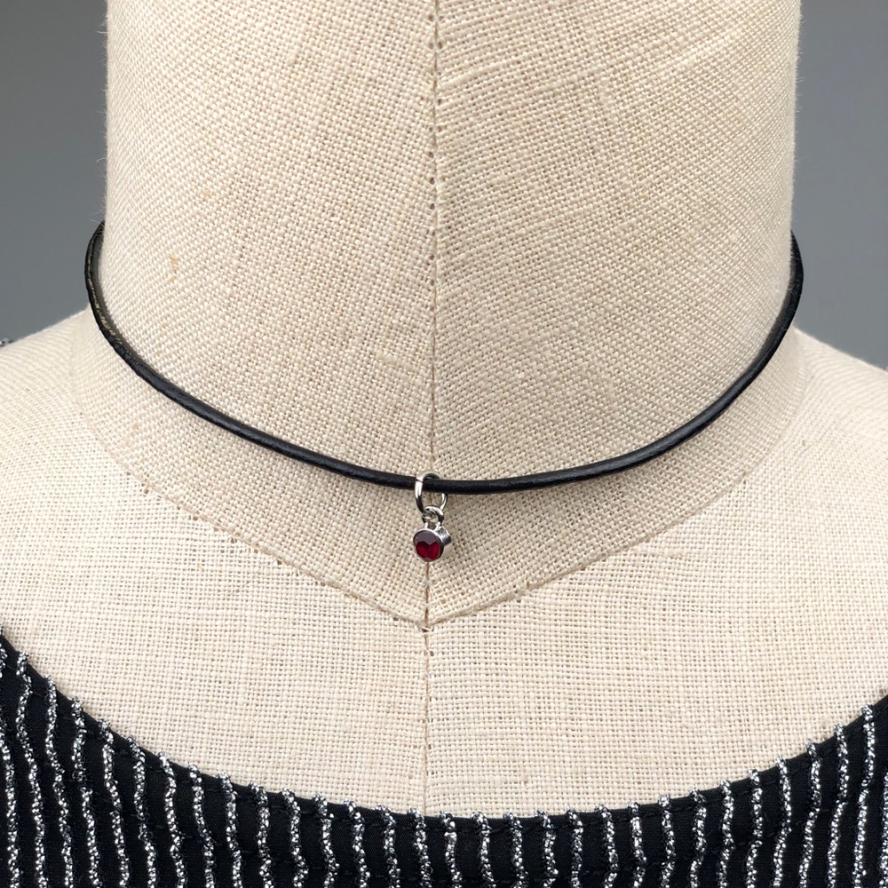 January "Garnet" Birthstone Leather Choker Necklace